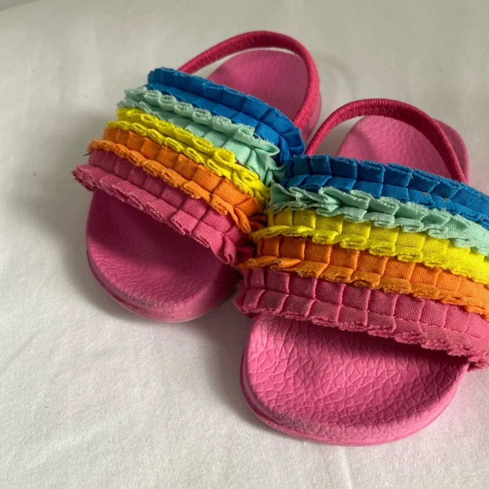 WONDER NATION Toddler Baby Girls Multicolor Ruffled Sandals Kids Shoes Size 4